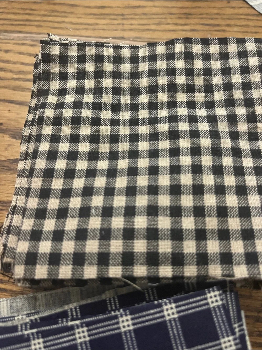 Homespun black Gingham & cotton Plaid Fabric Squares - Navy and Black/White